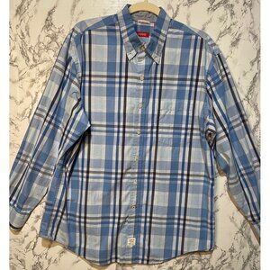 Izod Men's Long Sleeve Blue Plaid Button-Down Shirt Size L